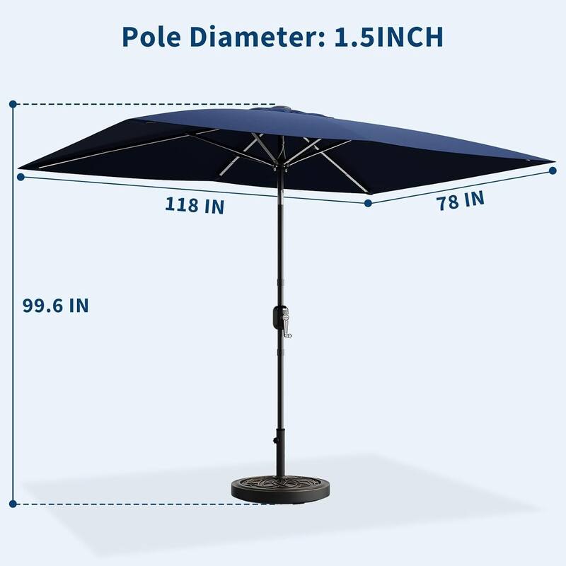10' x 6.5' Solar Patio Umbrella with Crank and Push Button Tilt for Garden, Deck, Lawn, Pool (No Base)