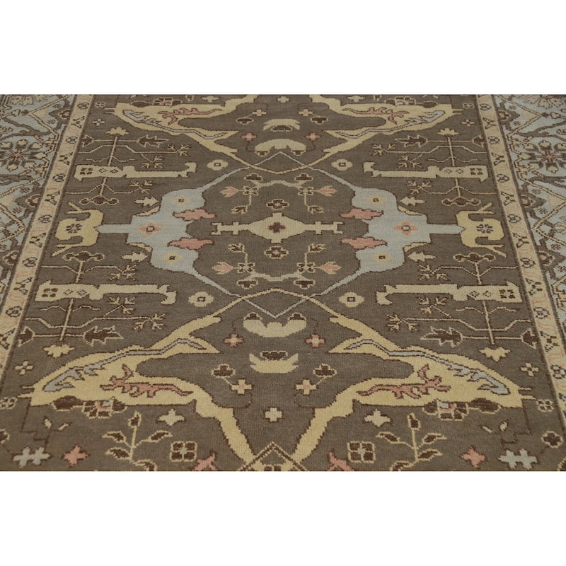 Earth Tone Oushak Indian Area Rug Hand-Knotted Brown Wool Carpet - 8'1" x 10'0"