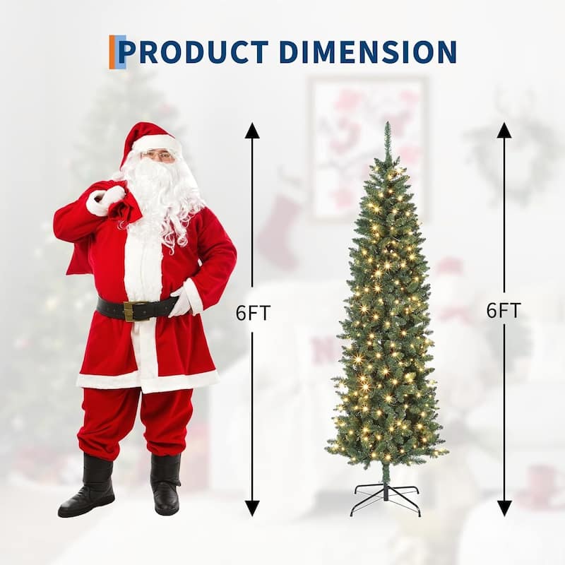 Prelit Pencil Artificial Christmas Tree, Xmas Decoration for Home Party - N/A