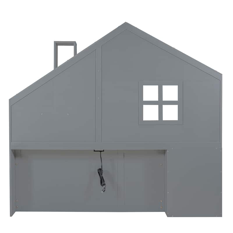 Full Size Wooden House Bed with Bedside Drawers & Shelves, House-Shaped Platform Bed with Power Outlet & USB Port for Kids Teens