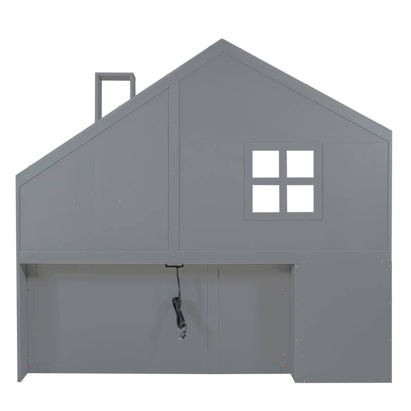 House Platform Bed with Window and Bedside Drawers, Shelves and A Set of Sockets and Usb Port