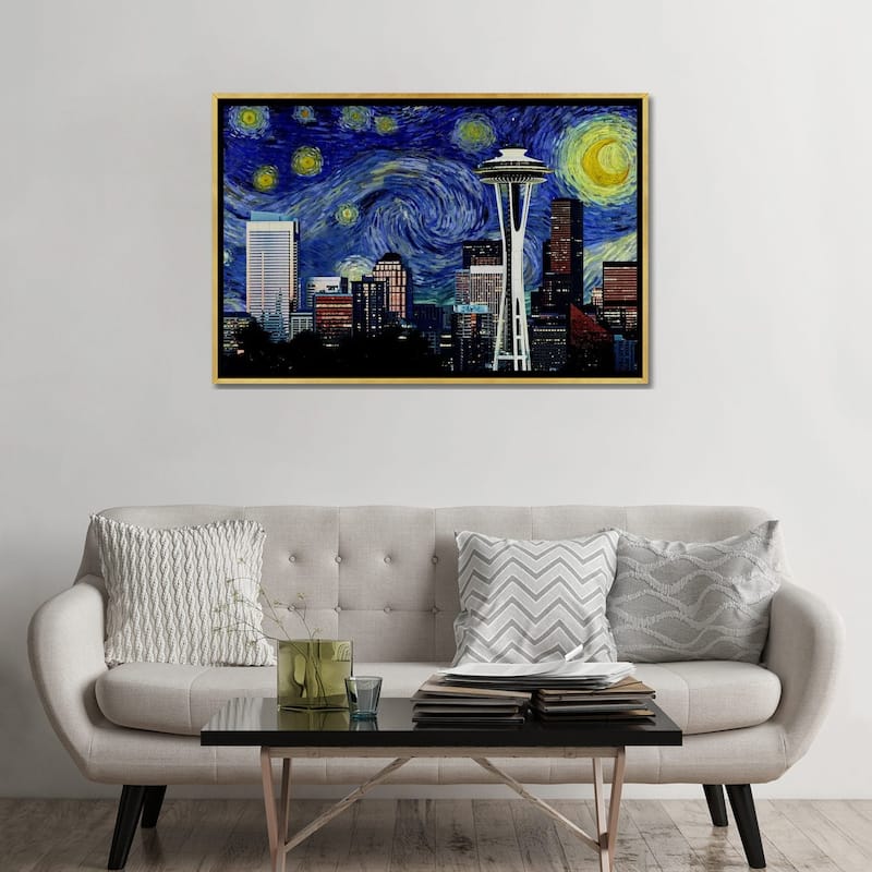 iCanvas "Seattle, Washington Starry Night Skyline" by 5by5collective Framed Canvas Print