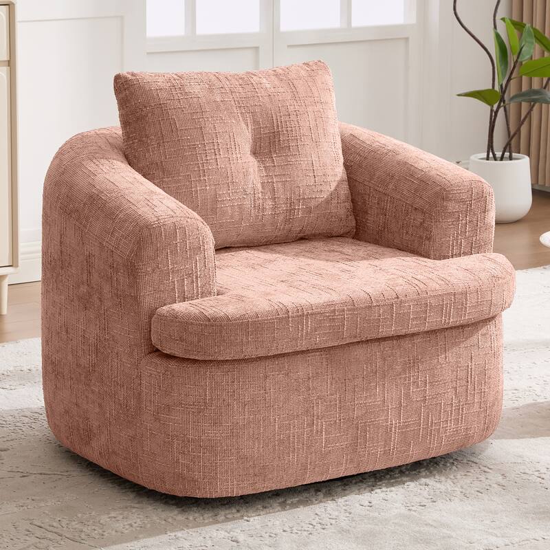 360°Swivel Sofa Chair Accent Barrel Chair 36.6" Swivel Round Chair with Dual-layer Cushion Design - Pink