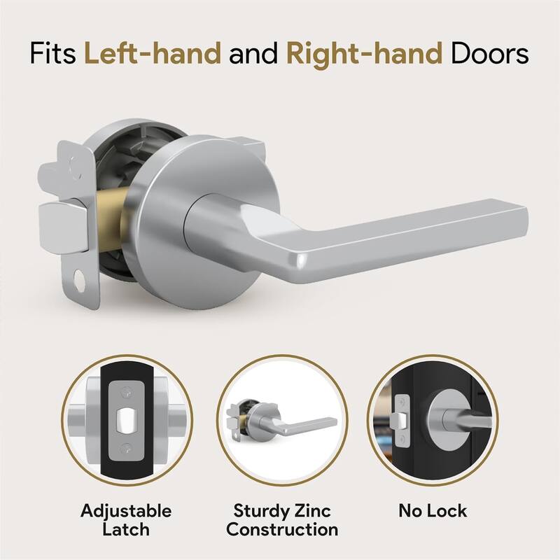 Mega Handles RALPH Round Passage Door Lever–Reversible Keyless Door Lock for Hallway, Closet, or Bathroom Handle for Left/Right