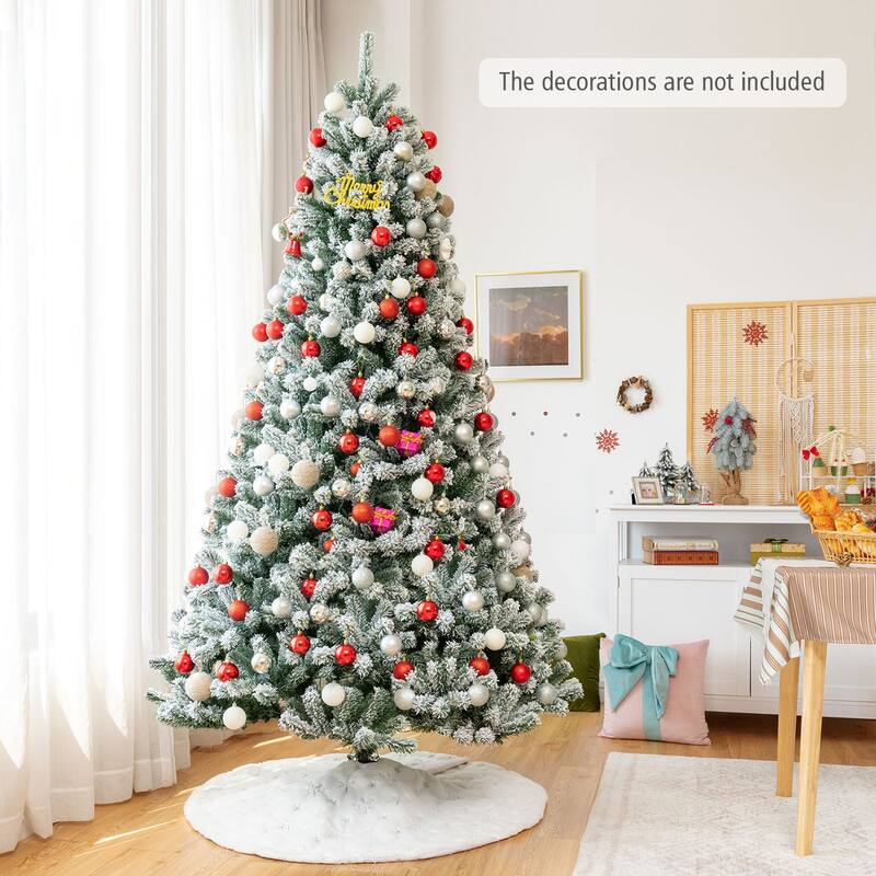Gymax 6/7/8 FT Pre-lit Artificial Christmas Tree Snow Flocked Full