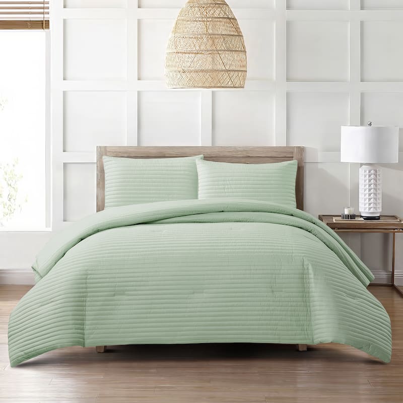 Nanshing Suzaine 3 Piece Solid Striped Comforter Set - Sage - Queen