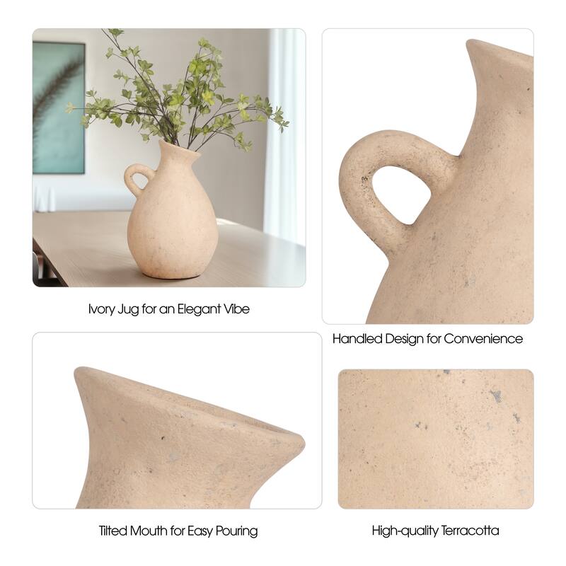 Sagebrook Home Terracotta, 19" Unique Jug With Handle, Round, Textured, Serenity/Mysterious, Ideal gift