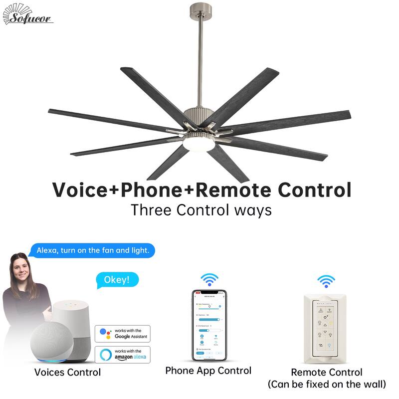 Sofucor 76/84Inch Large Industrial Ceiling Fan,Indoor/Outdoor Smart with Lights and Remote,Work with Alexa/Google