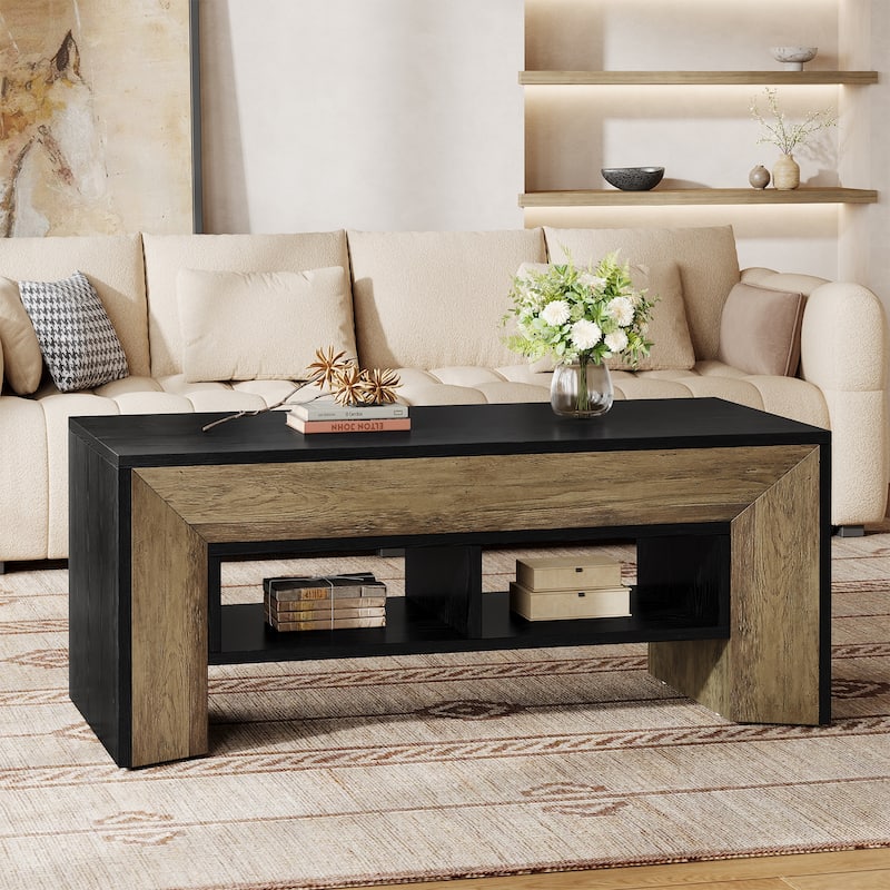 47.2" Modern Coffee Table, Rectangular Wood Center Table
