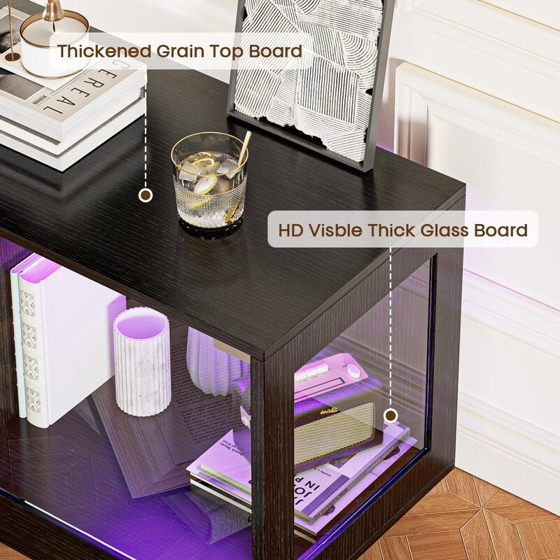 BOSSIN 80" Fireplace TV Stand with Adjustable LED Lights, Modern Entertainment Center with Glass Door Storage Cabinet, Black
