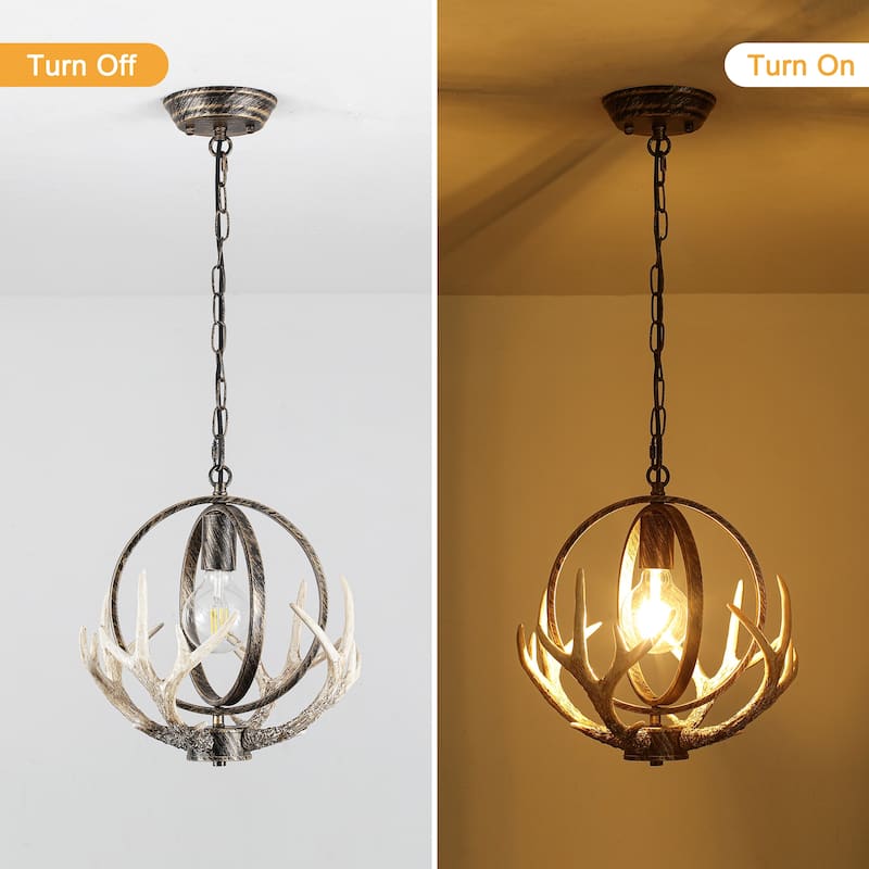 13inch Single Light Antler Rustic Farmhouse Style with Metal Frame Chandelier