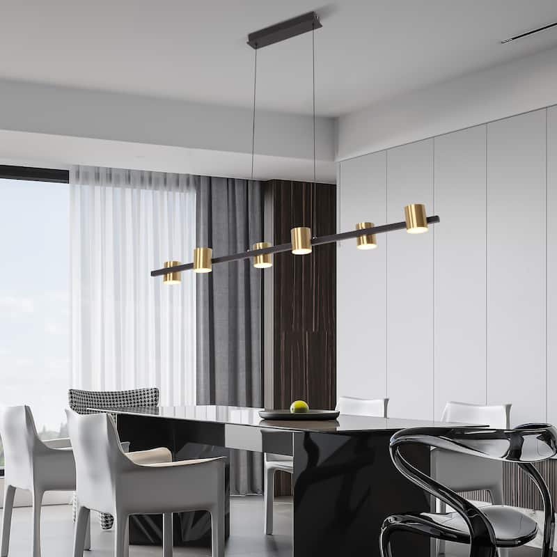 6-Light Modern Kitchen Island Linear Dimmable LED Pendant - Black+Brass