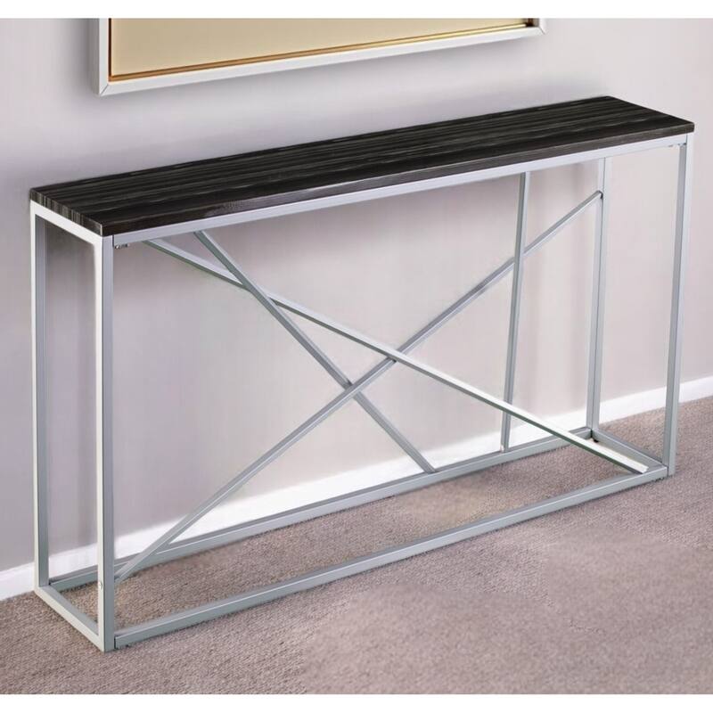 Faux Marble Rectangular Console Table with Gold - 52” L x 10” W x 29” H