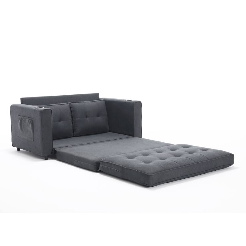 Folding Sofa Bed with Two Storage Pockets, Linen Convertible Foldable Couch Bed