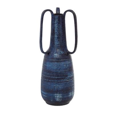 Ceramic Decorative Vase with Handles - Blue - Roche River Decor