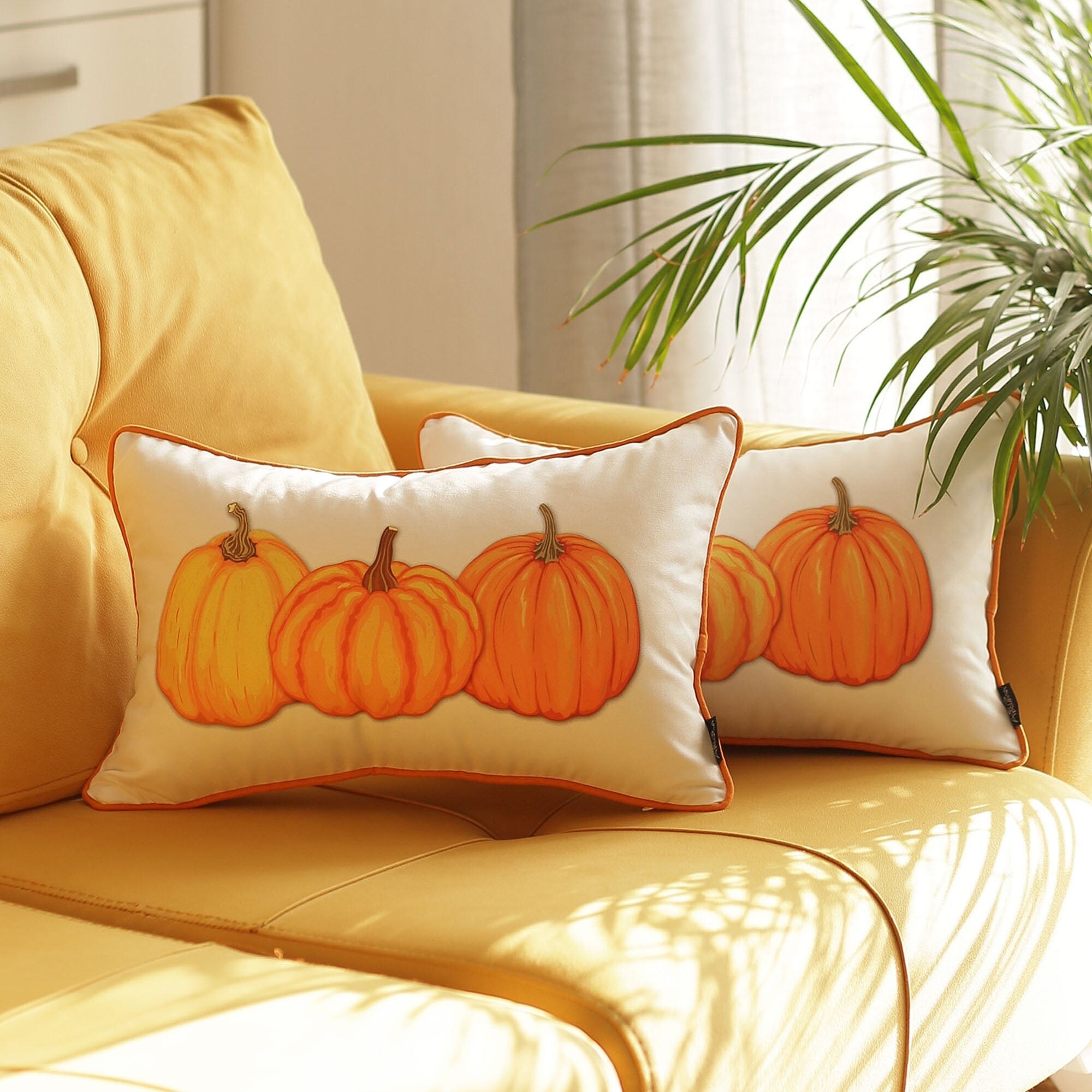 Decorative Fall Thanksgiving Throw Pillow Cover Pumpkins Set of 2 Multi