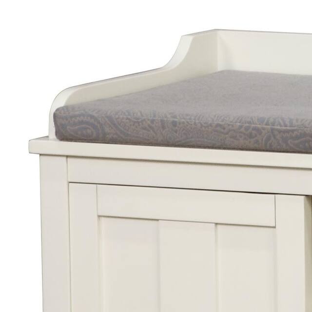Linon Edison Lakeville White Metal/Wood Cushioned Storage Bench