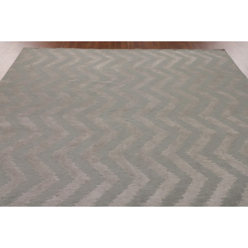 Chevron Style Modern Area Rug Handmade Contemporary Wool Carpet - 8'0"x 9'9"