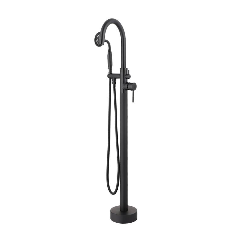 Vanityfair Floor Mount Freestanding Bathtub Faucet Tub Filler with Hand Shower - Matte Black