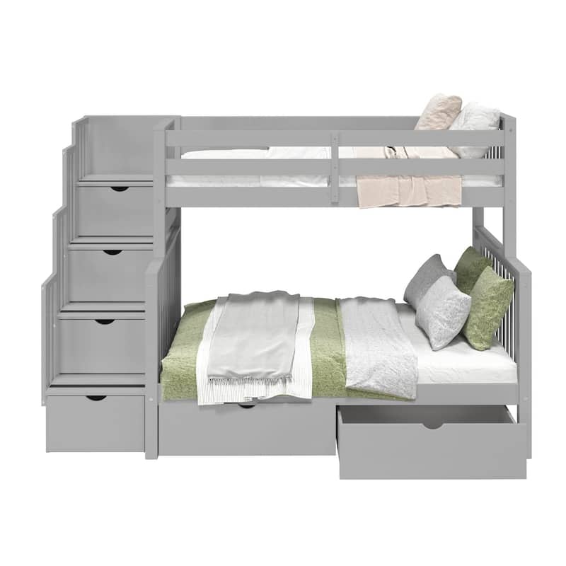 Taylor & Olive Trillium Twin over Full Stairway Bunk Bed, 2 Drawers