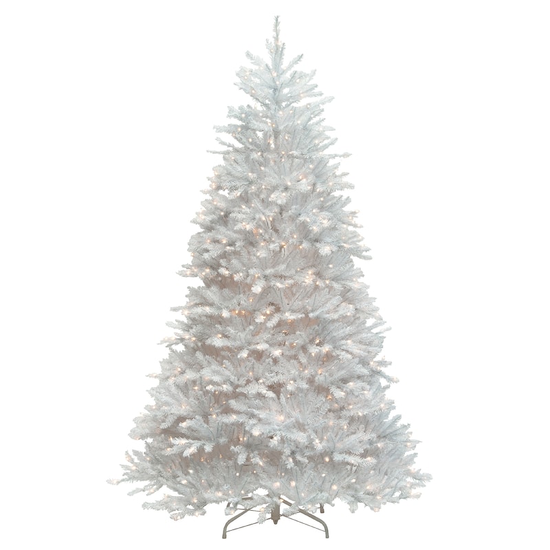 National Tree Company 7.5 ft. Dunhill White Fir Hinged Tree with 750 Clear Lights - 7.5 Foot