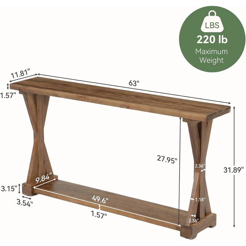 Solid Wood Console Table for Entryway, 63-Inch Narrow Sofa Table Behind Couch - 62.99" L × 11.81" W × 31.89" H