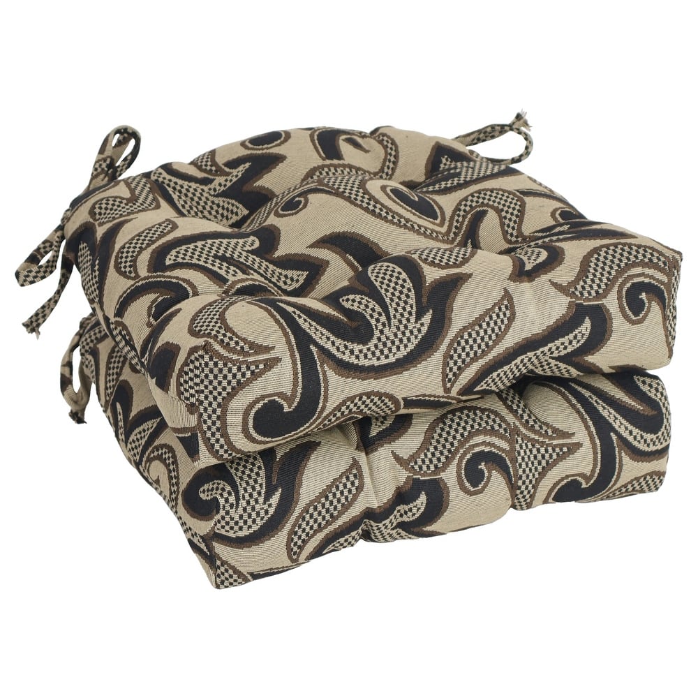 16-inch Rounded Back Woven Tapestry Tufted Chair Cushions (Set of 2 or 4) - 16 x 16