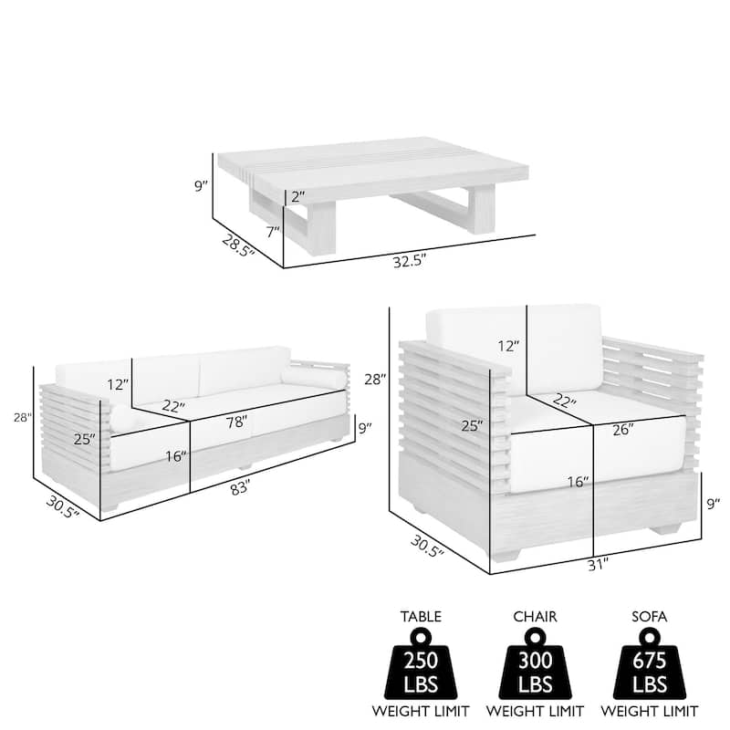 Vivid Modern Solid Wood 4 Piece Outdoor Conversation Set with Olefin Cushions