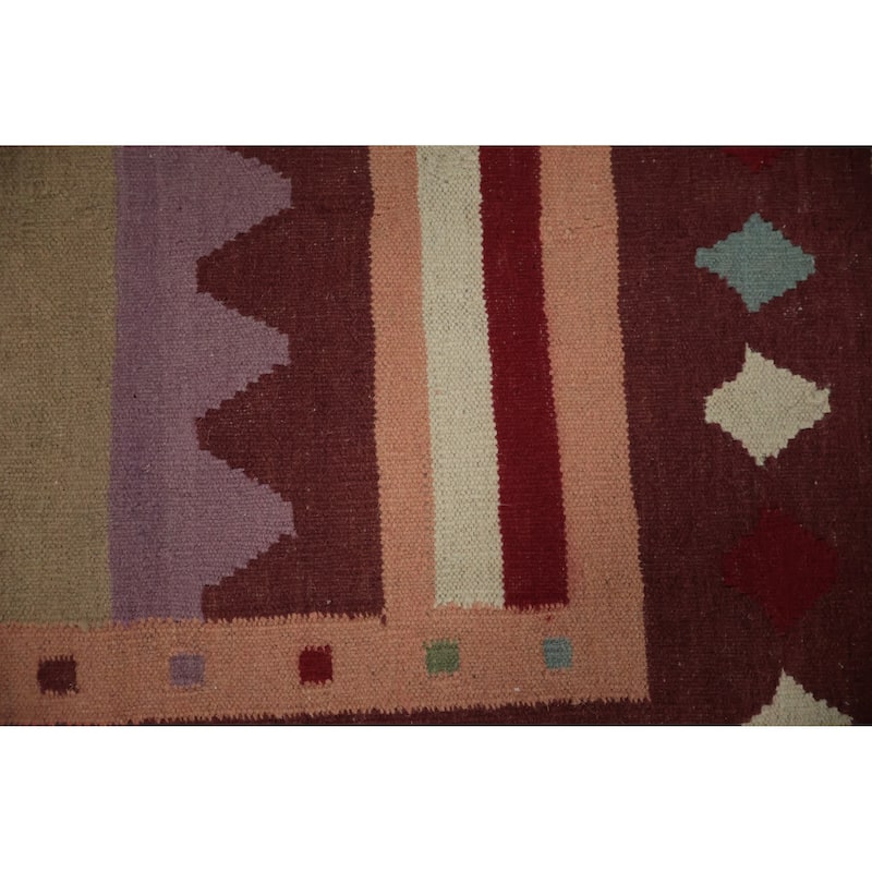 Hand Woven Oriental 100% Wool Carpet Southwestern Tribal Multi-Colored Kilim Runner Rug - 12' 10'' X 3' 3''
