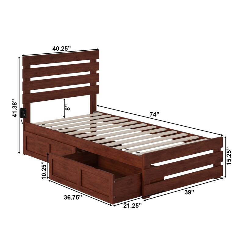 Oxford Bed with Footboard and USB Turbo Charger with 2 Drawers