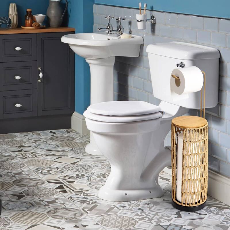 Freestanding Toilet Paper Holder with Storage,3 Rolls of Tissue Holder,Handmade Woven Toilet Paper Roll Holder Stand - Brown