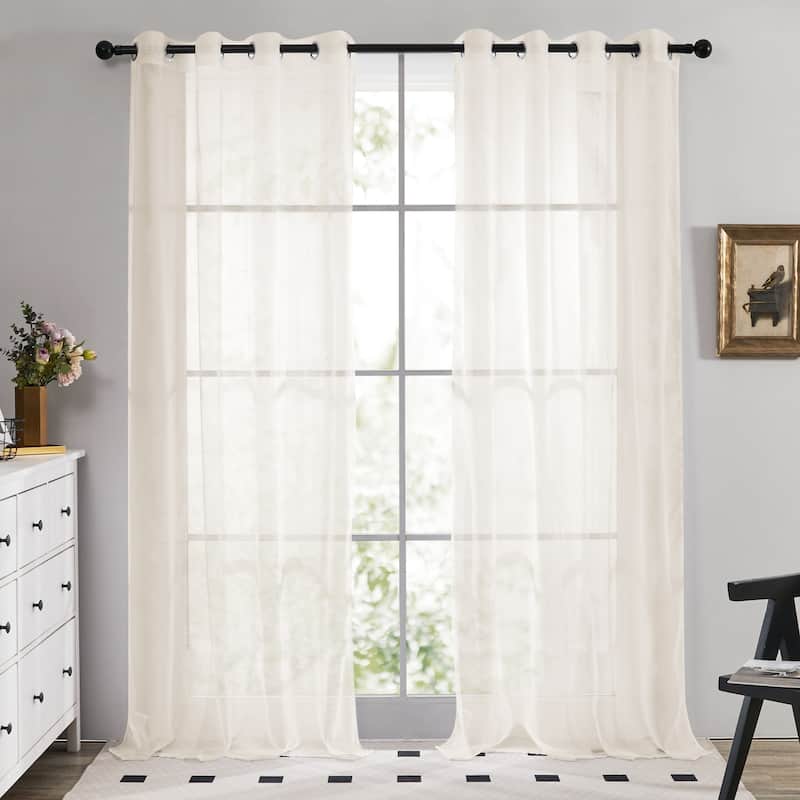 Grommet Sheer Curtain for Living Room 2 Panels - 52x54 Inches - Beige
