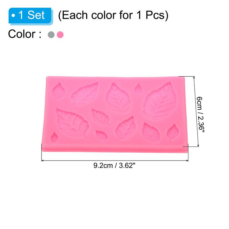 Polymer Clay Mold, Fondant Mold Leaf Mold Silicone, Pink Grey - 2Pcs