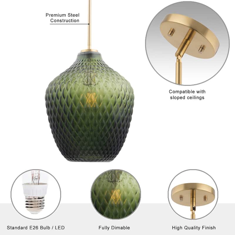 11.4" Unique 1-light Olive Handblown Glass Mini Pendant Light