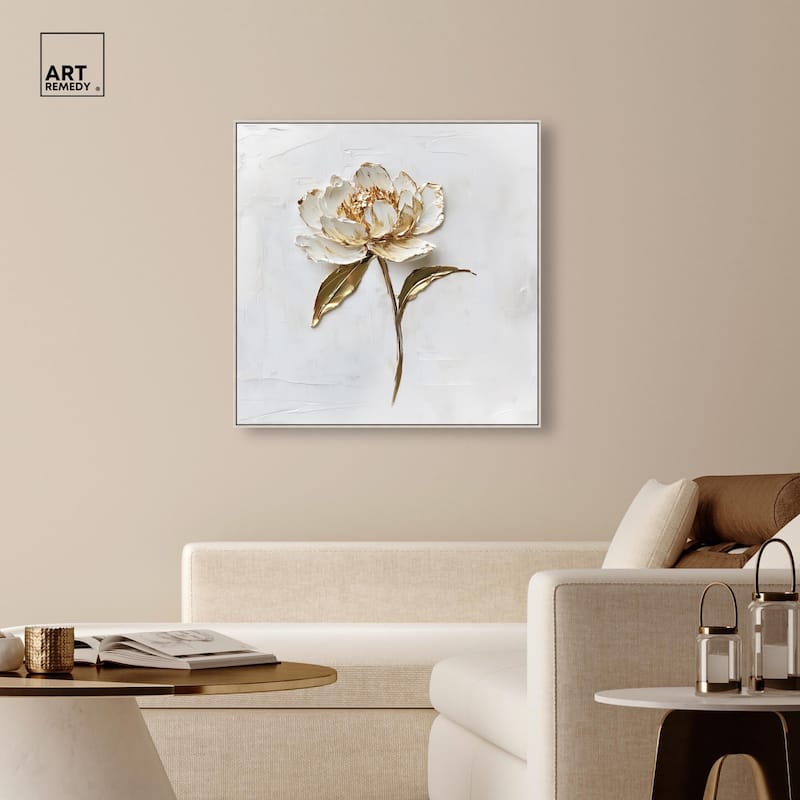 Simple Golden Peonie Canvas by Art Remedy