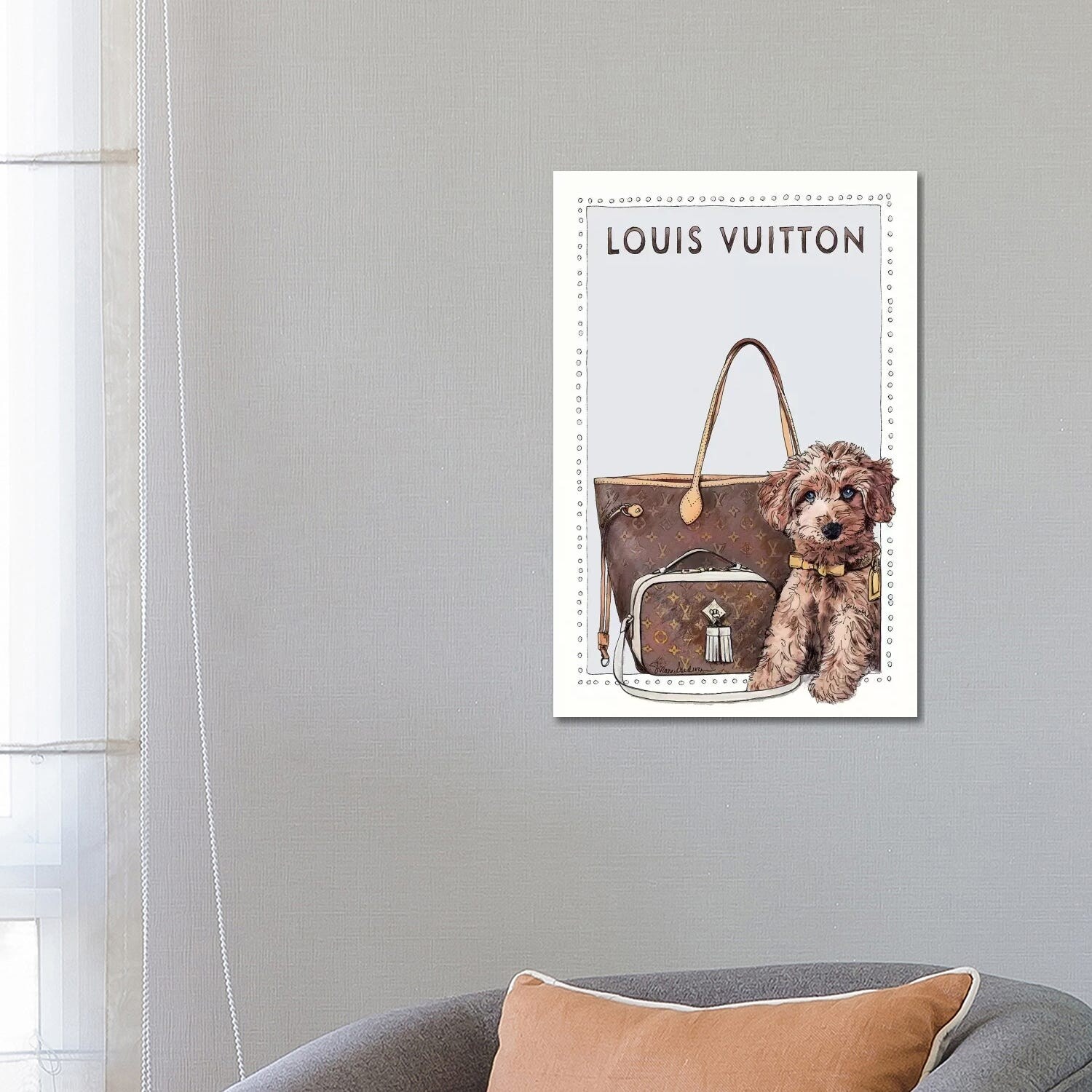 Framed Canvas Art (White Floating Frame) - Louis The Cavapoo by Suzanne Anderson ( Animals > Dogs > goldendoodles art) - 26x18 in
