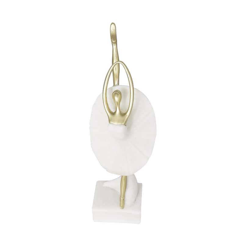 Polystone Dancer Ballet Decorative Sculpture with Gold Accents - Cream - Roche River Decor