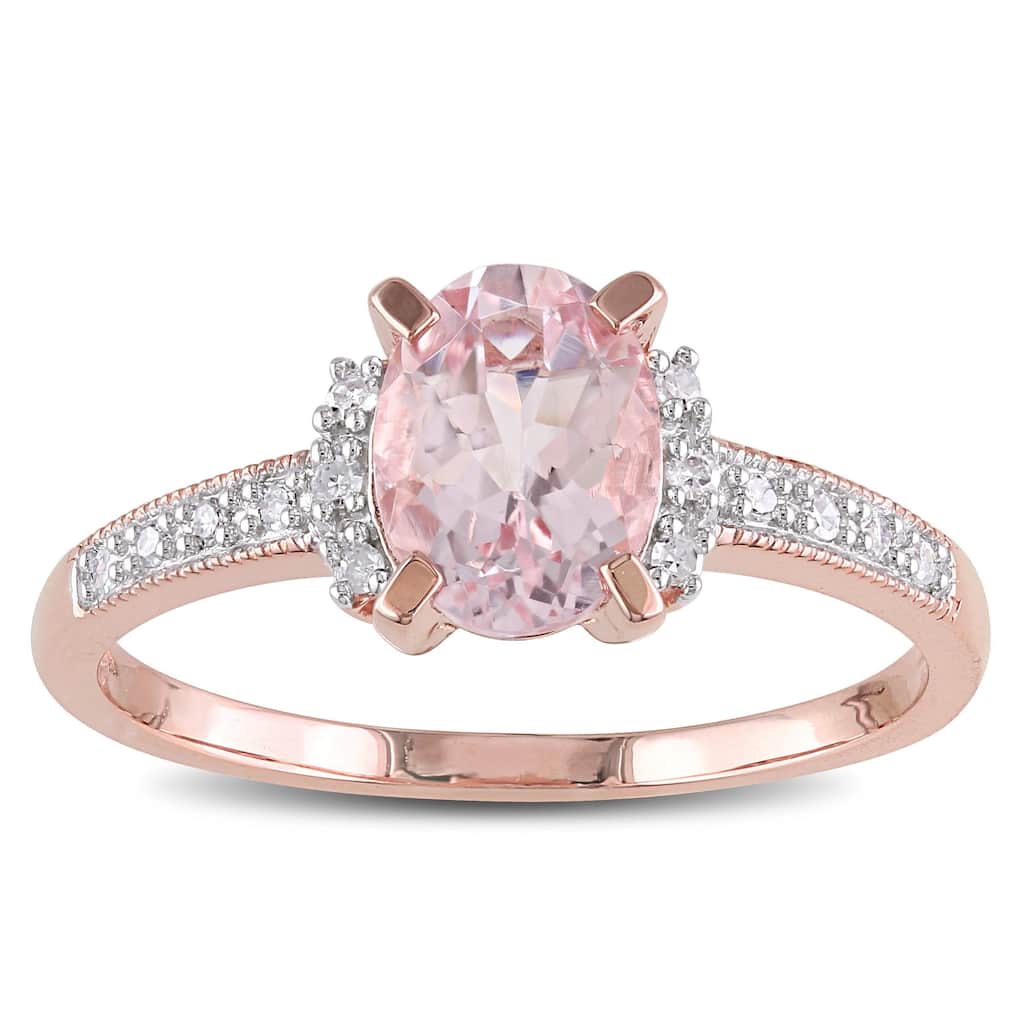 Miadora Oval-Cut Morganite and Diamond Ring in Rose Plated Sterling Silver