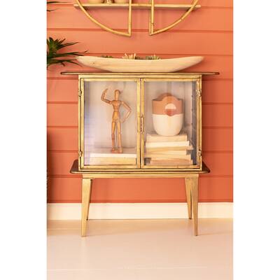 Antique Brass and Glass Two Door Cabinet - 31.5-inch Tall