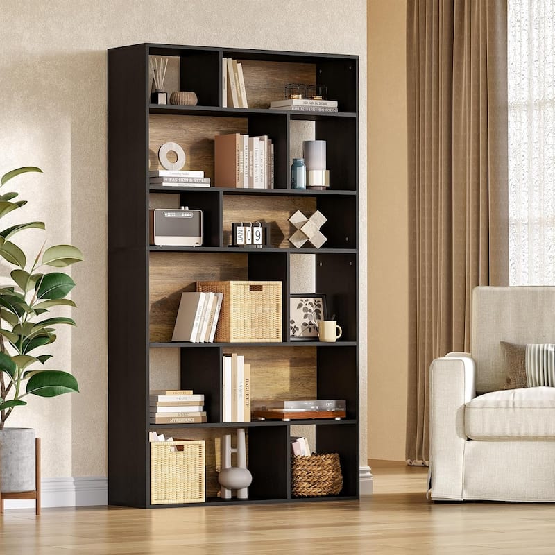 6-Tier Bookcase Bookshelf, 70.9" Tall Black Bookshelf Geometric Display Shelf - Black-1PC