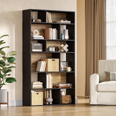 6-Tier Tall Geometric Bookcase, 70.87-Inch Staggered Bookshelf Display Storage Shelving Unit