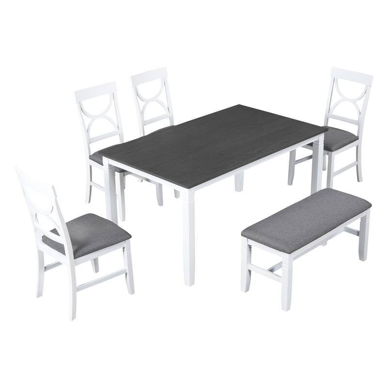 Kitchen Wood Dining Table Set with Upholstered Bench & 4 Dining Chairs
