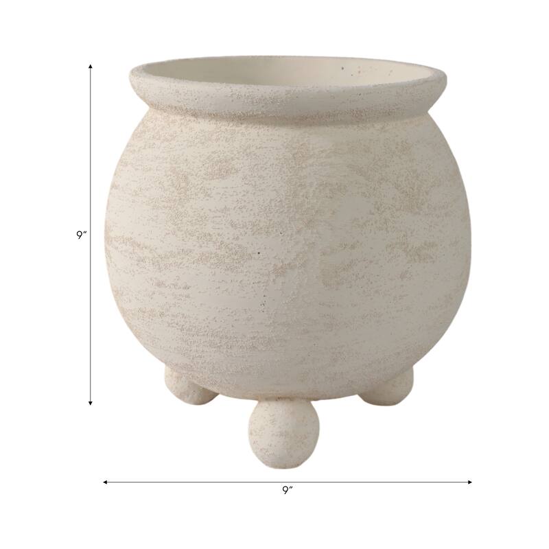 Pottery Planter Tripod Feet Rustic Texture Home Garden Use - 9" Ivory - 9" x 9" x 9"