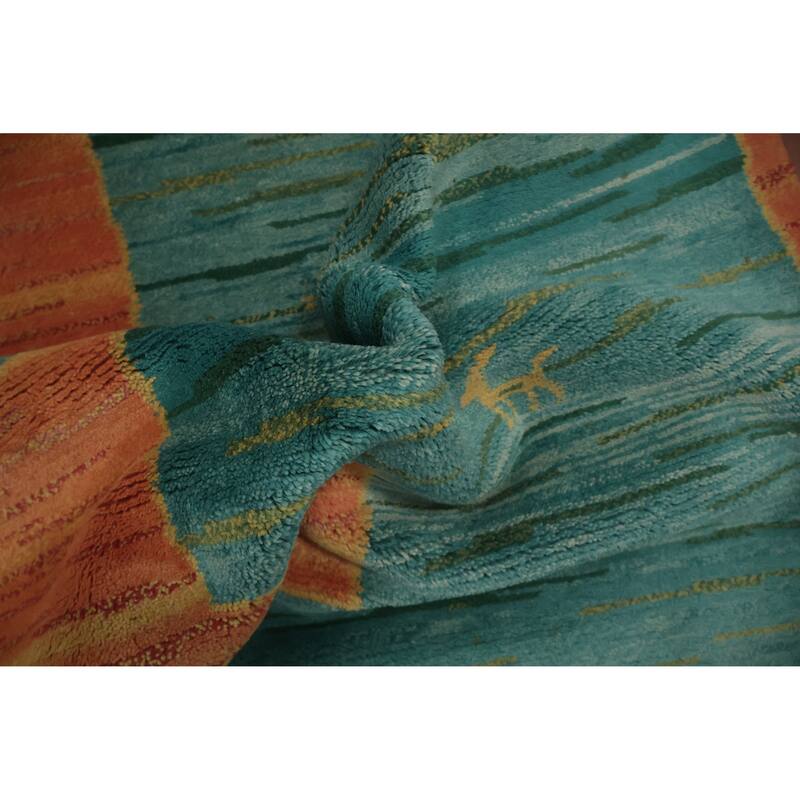 Hand Knotted Oriental 100% Wool Carpet Tribal Geometric Navy Blue & Blues Gabbeh Area Rug - 5' 6'' X 3' 7''