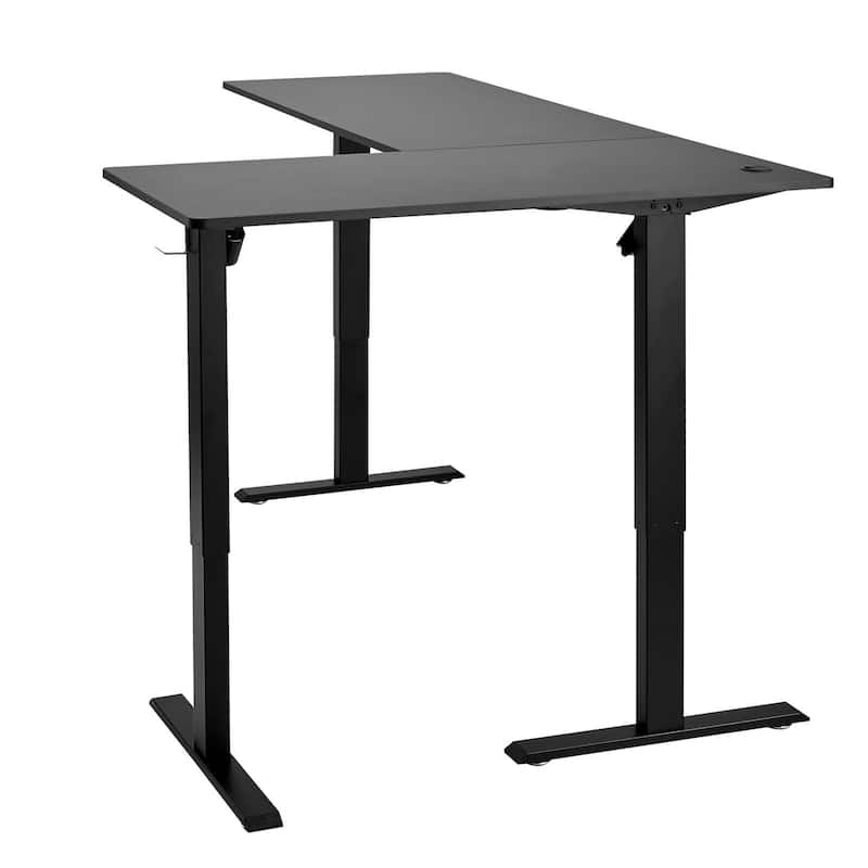 Black Particleboard and Carbon Steel L-Shaped Electric Desk with Height Adjustable Dual Motors