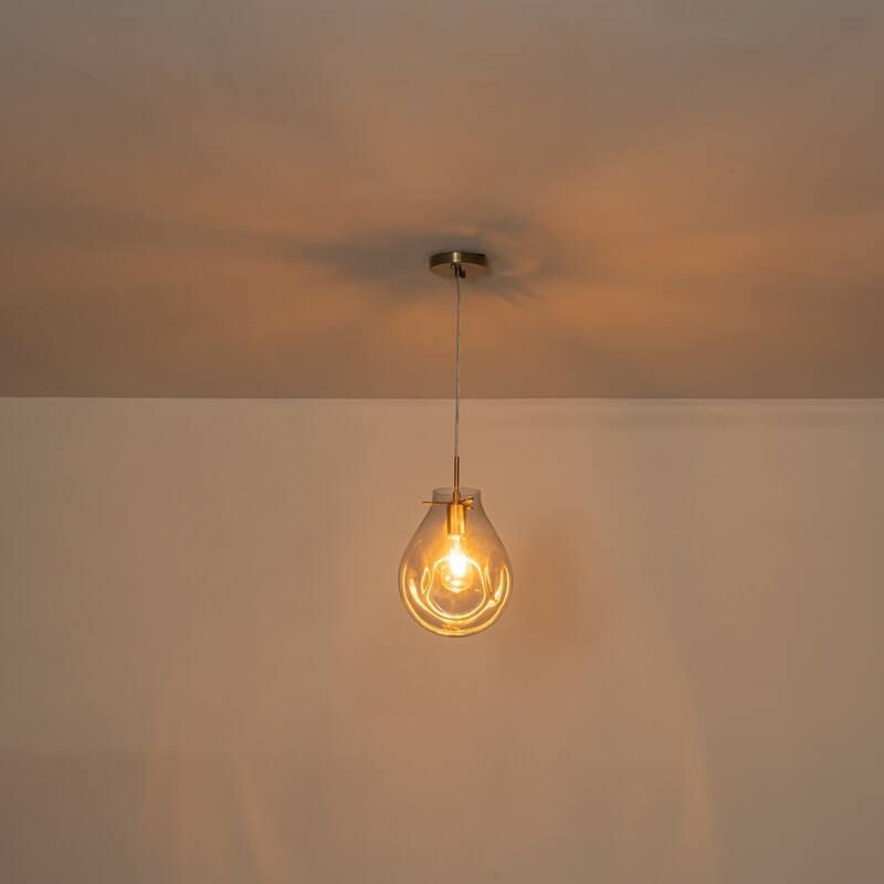 1-Light Unique Antique Bronze Teardrop Design Adjustable Pendant Light with Hand-Blown Blue Glass for Kitchen Island