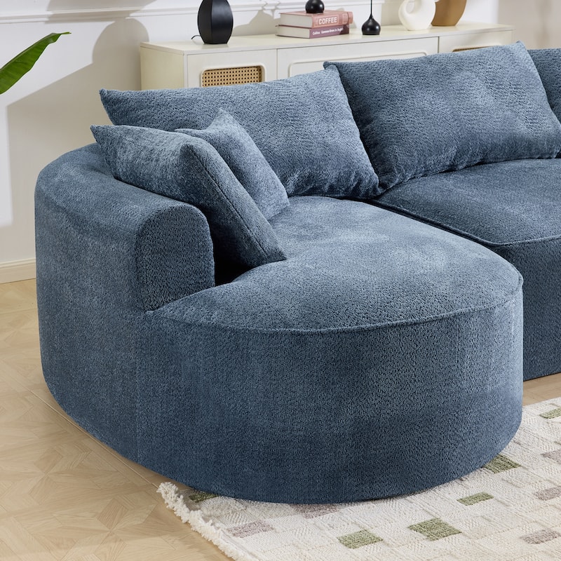 L Shape Sectional Sofa with Curved Chaise Lounge, High-Resilience Sponge Boneless Sofa, Upholstered Sofa with Throw Pillows