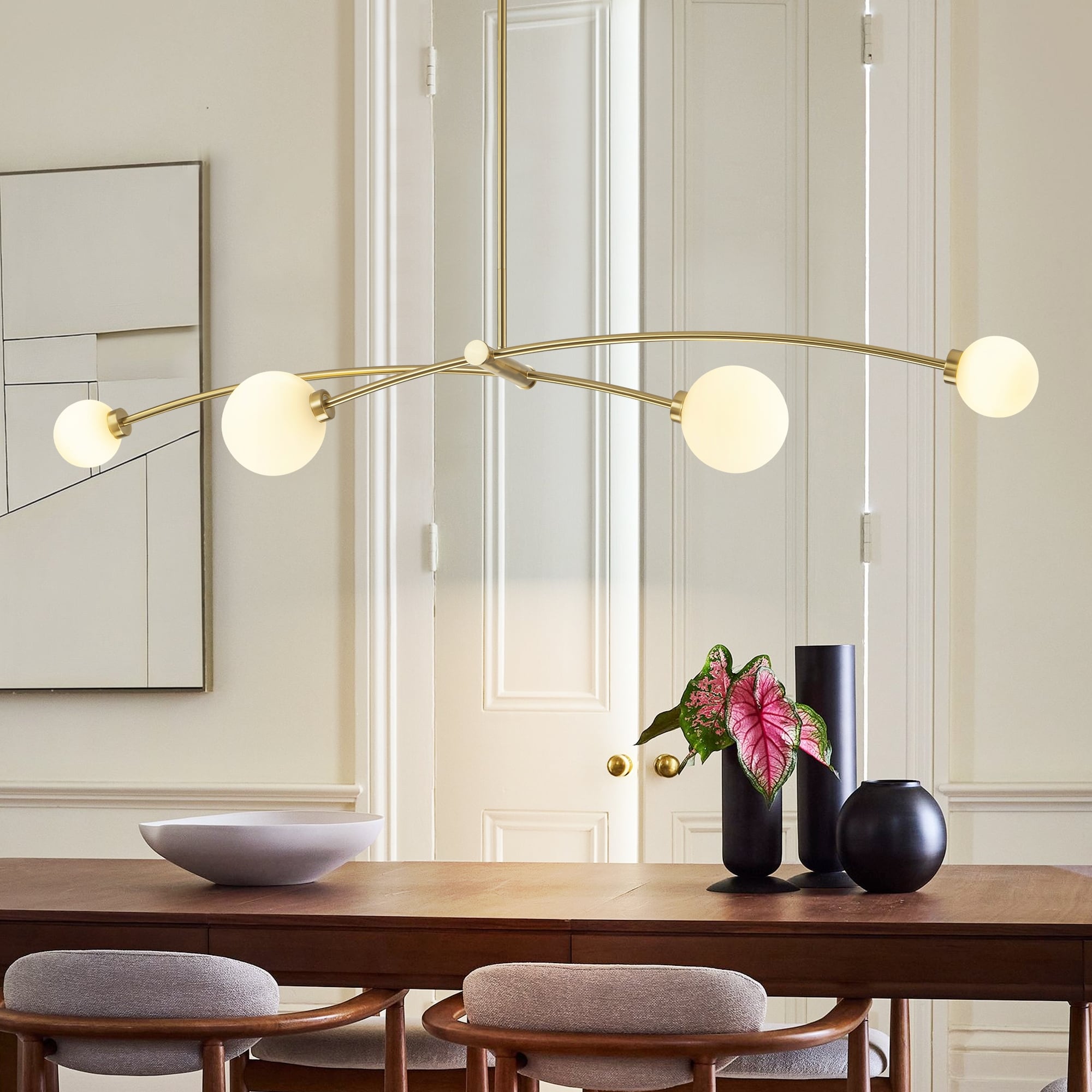 4-Light Modern Gold Linear Pendant Light for Dining Room and Kitchen Island - 51.18 in. W x 11.02 in. D x 5.91 in. H