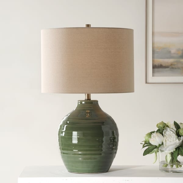 Distressed Moss Green Glaze Textured Ceramic Table Lamp