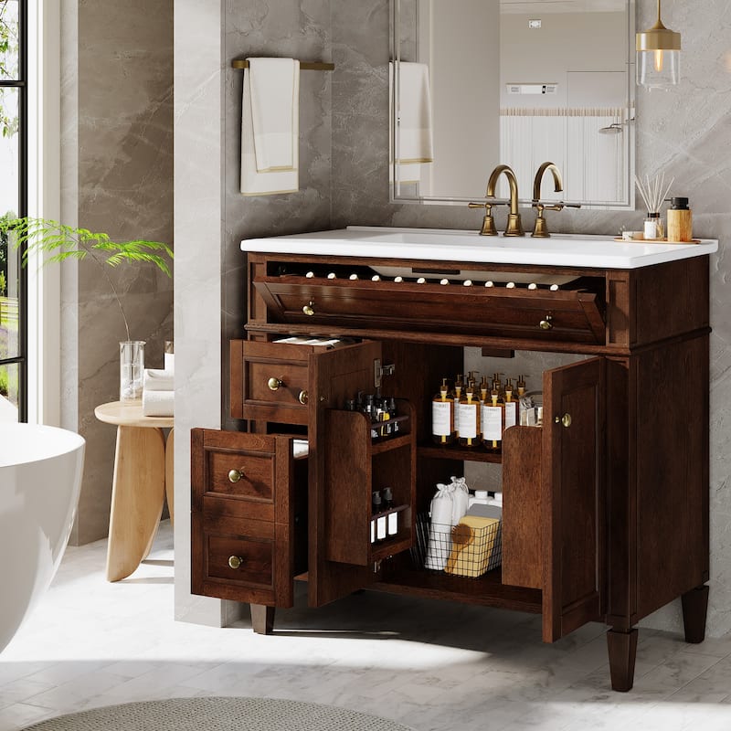 36'' Freestanding Bathroom Vanity with Integrated Ceramic Sink, Tip-Out Drawer, Door Organizer